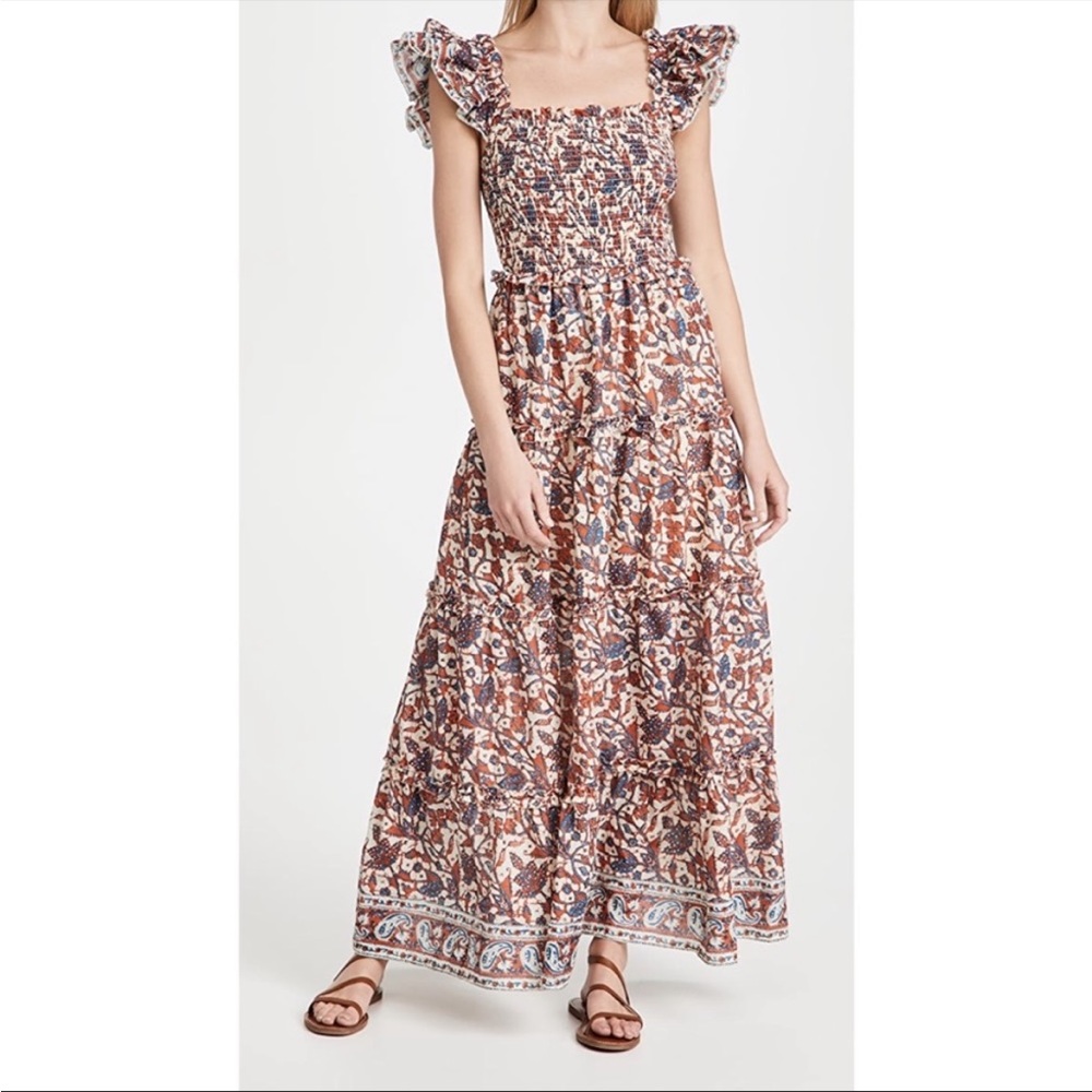 Love the Label NWT Smocked Bust Tiered Maxi Dress | Marble Rust Turquoise